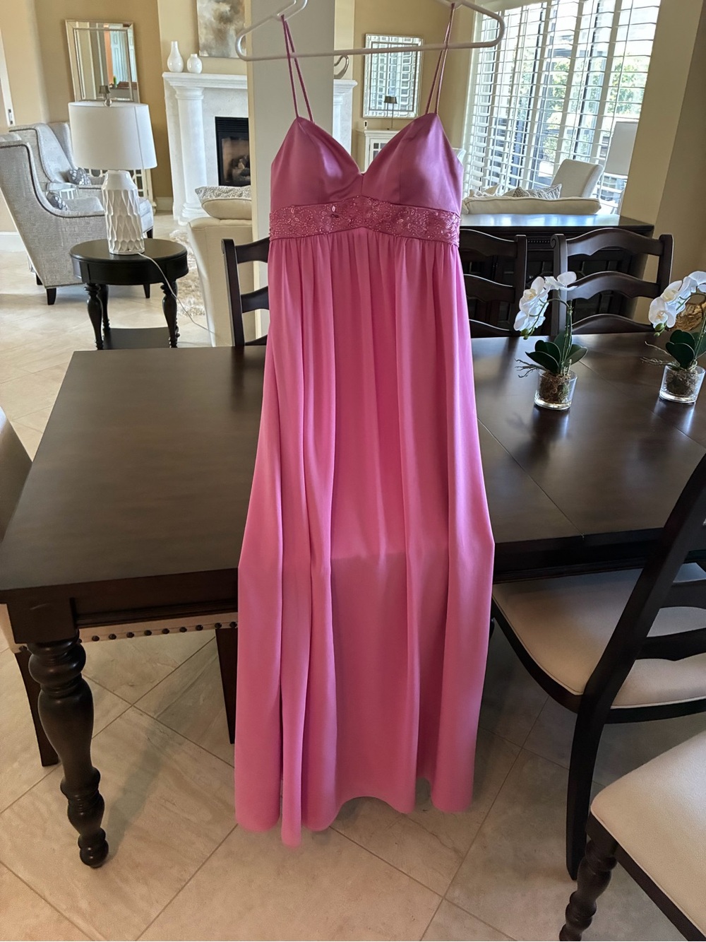OC by OC Pink Prom Gown. Beading at waist band & lace up back.